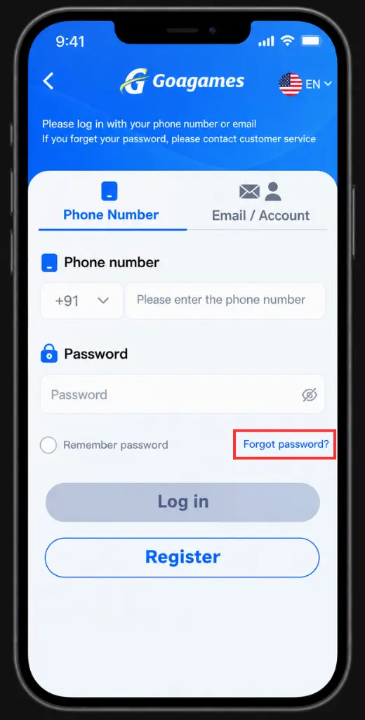 goa game forget password